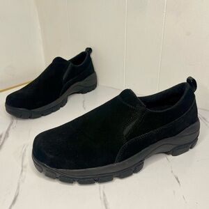 Lands End All Weather Suede Leather Slip On Moc Shoes Womans 10B Black Gorpcore